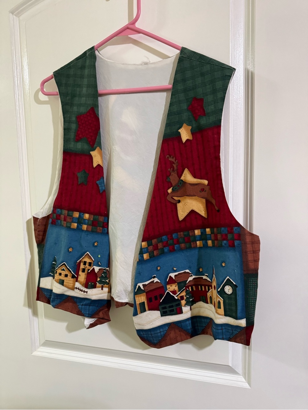 Festive Holiday Patchwork Vest - Red, Green, Blue